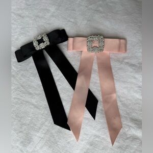 Elegant Black and Pink Bow Hair Clip Set